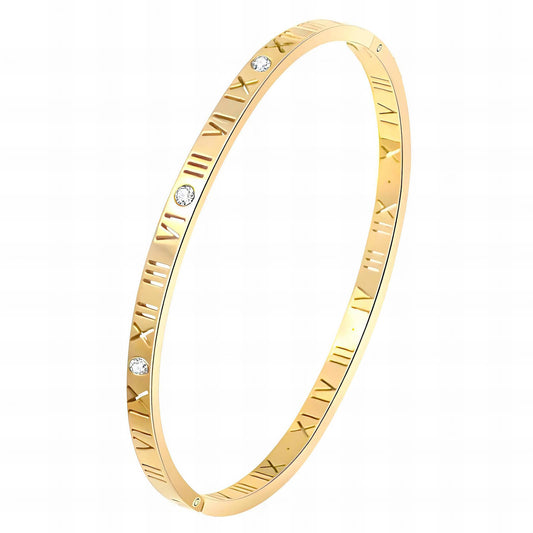 18K Gold Plated Roman Numeral Bangle with Crystals image 0