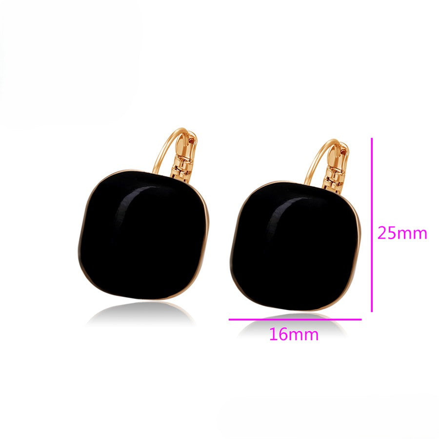 18K Gold Plated - Gold-Tone Black Onyx Square Drop Earrings image 4