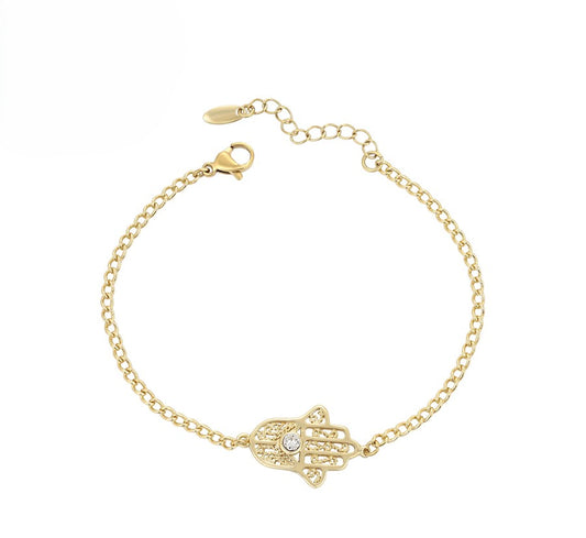 14K Gold Plated Hamsa Hand Bracelet with Crystal image 0