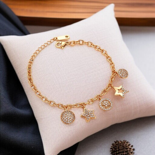 Fashion Gold Chain Bracelet with Zirconia Charms - 18K Gold Plated image 0