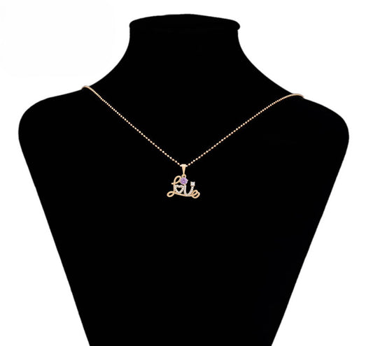 18K Gold Plated "Love" Heart and Gemstone Charm Pendant image 1