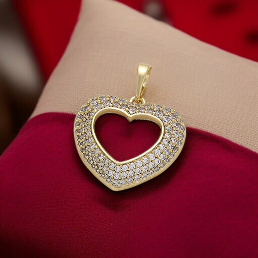 Romantic Gold Heart Pendant with Crystals - 14KGold Plated image 0
