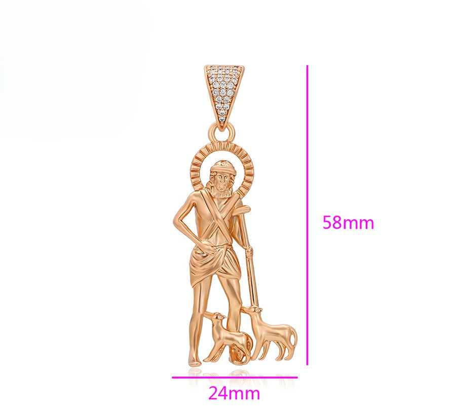 18K Gold Plated - St. Lazarus Pendant with Crystal Accents image 2