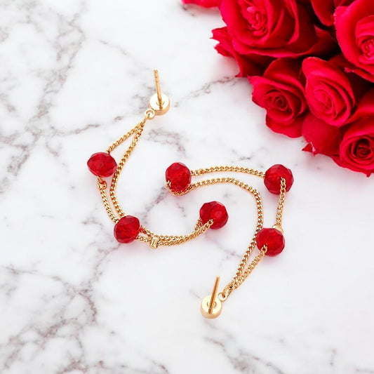 18K Gold Plated Linear Drop Earrings with Red Crystals image 0