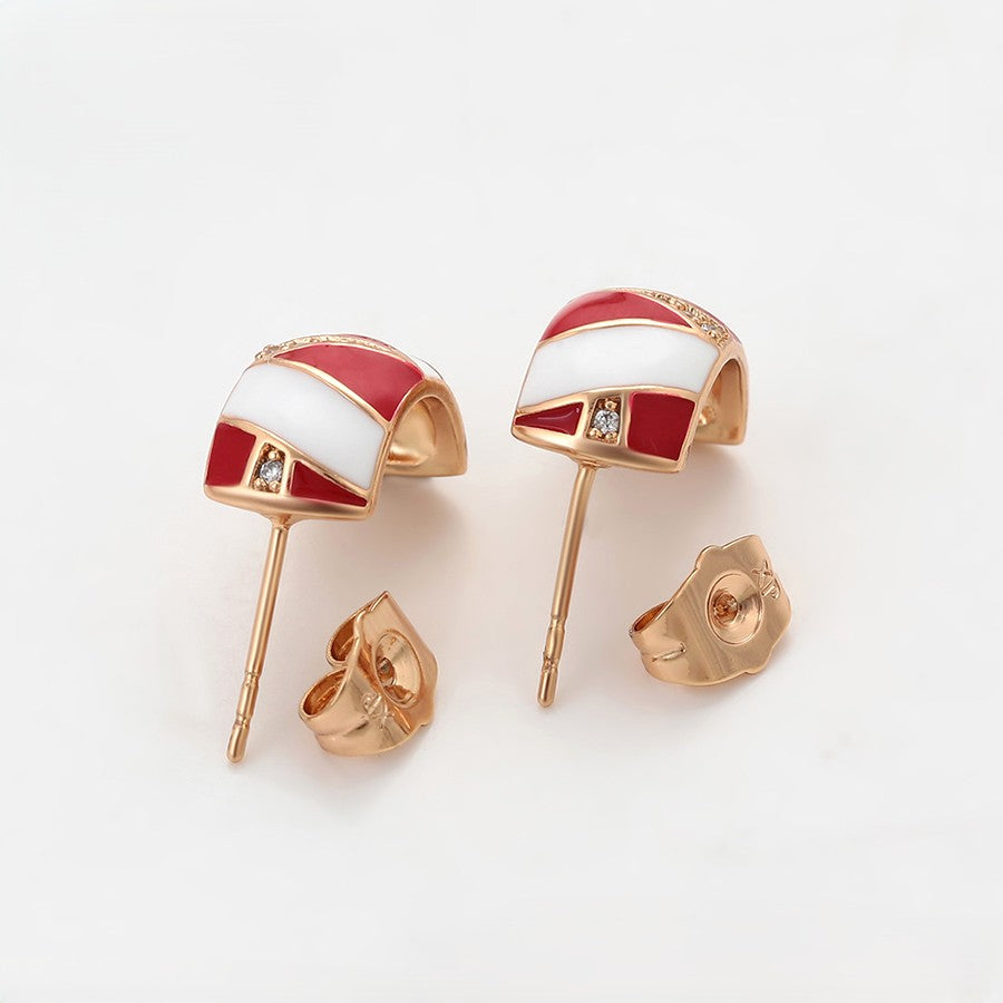 Candy Cane Hoop Earrings with Red and White Enamel - Festive Holiday Earrings image 4