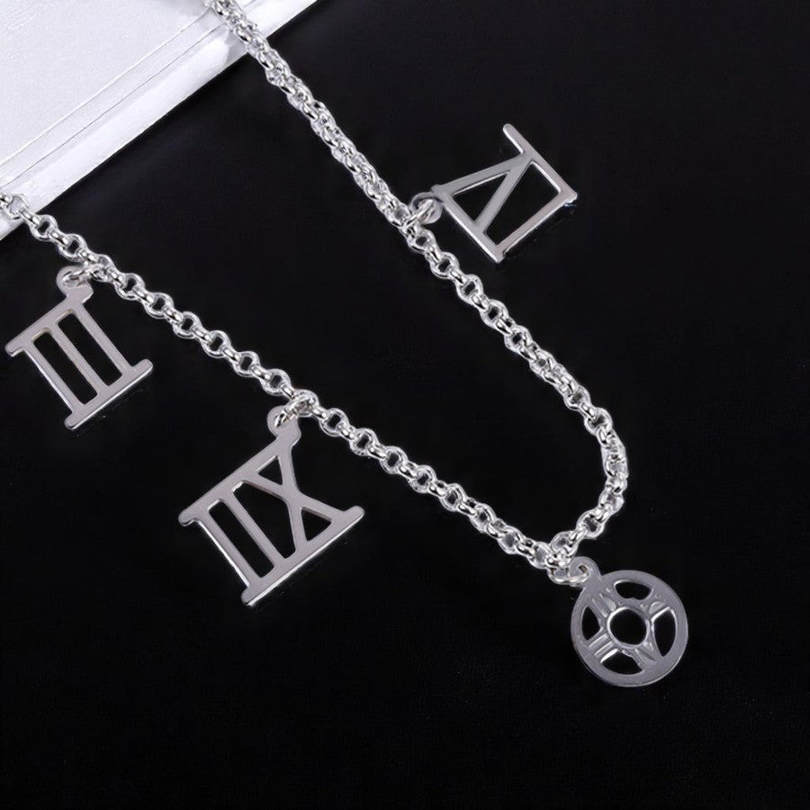 Modern Silver Chain Anklet with Roman Numerals image 4
