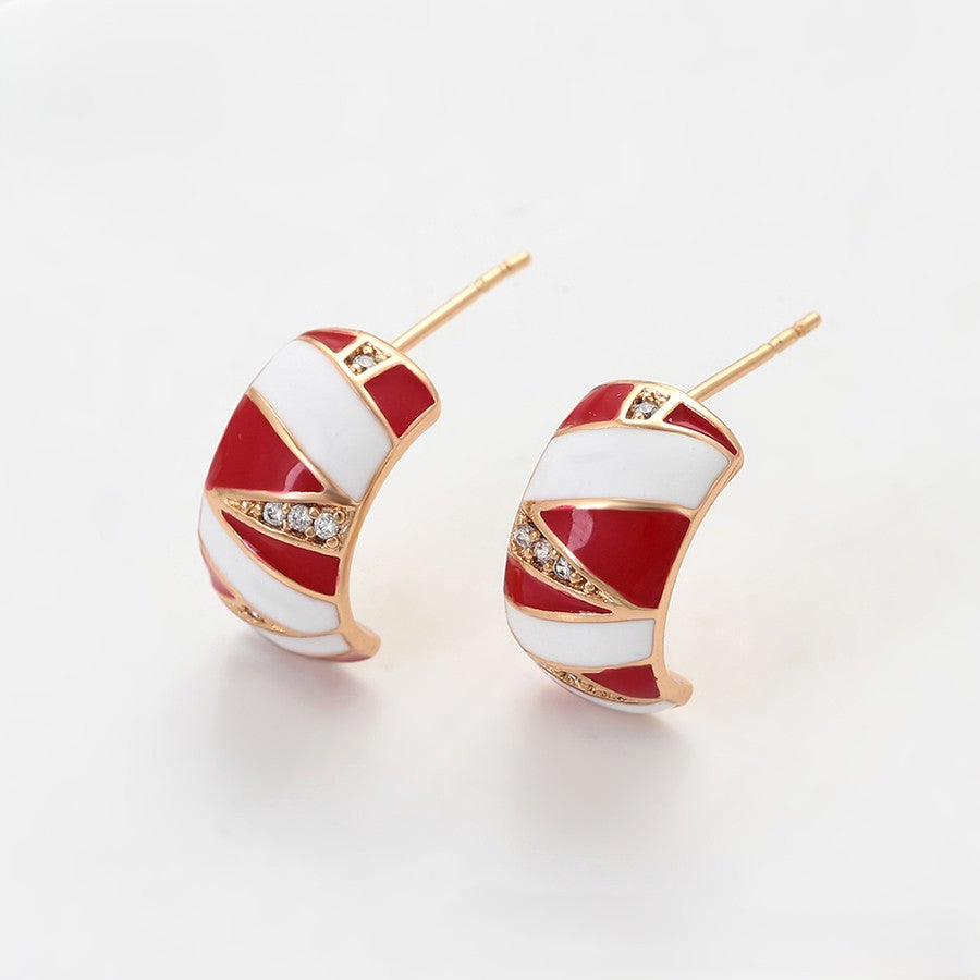 Candy Cane Hoop Earrings with Red and White Enamel - Festive Holiday Earrings image 2