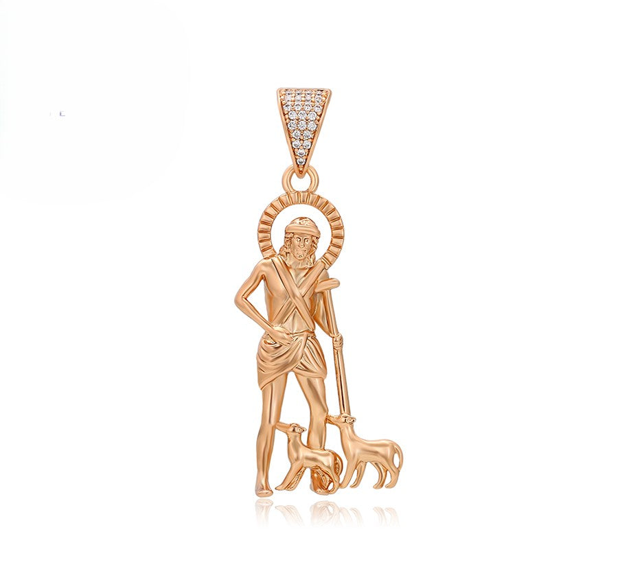 18K Gold Plated - St. Lazarus Pendant with Crystal Accents image 0