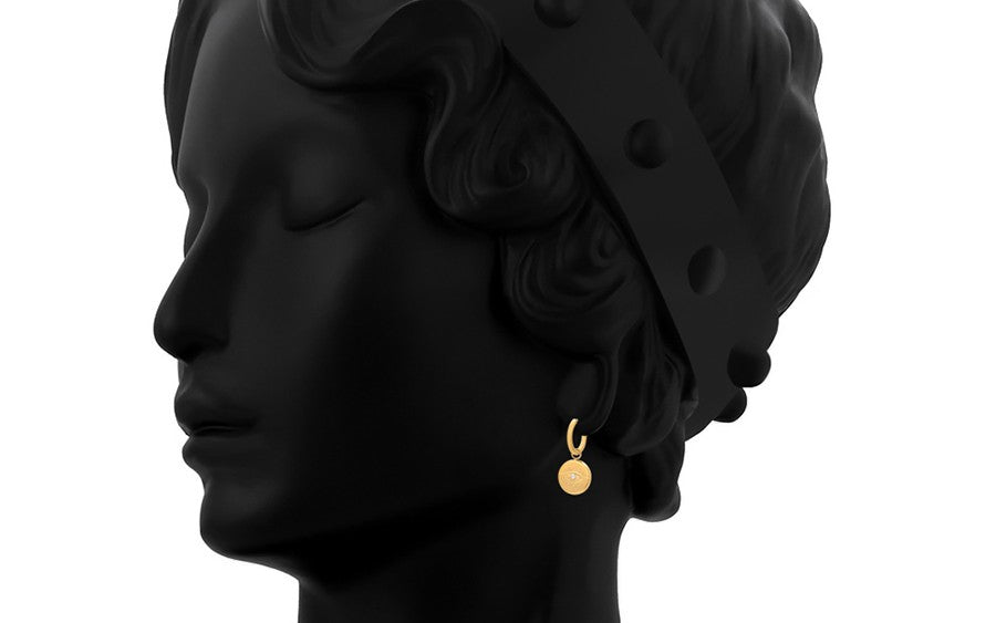 Dainty Gold Plated Hoop Earrings with Engraved Evil Eye and Crystal image 3