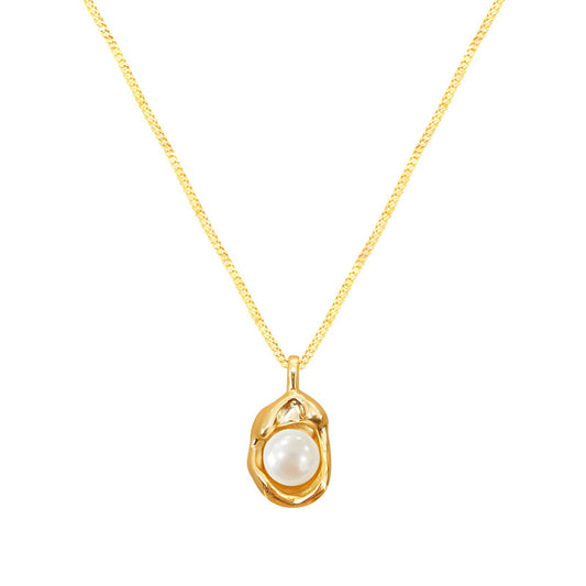 18K Gold Plated Stainless Steel Organic Pearl Pendant Necklace image 0