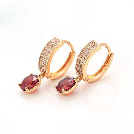 Rose Gold Red Sapphire and Crystal Drop Earrings - 18K Gold Plated image 0