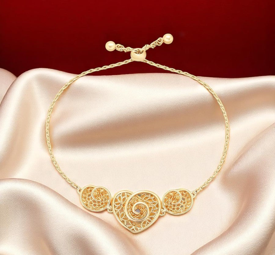 14K Gold-Tone Plated Adjustable Filigree Bracelet with Spiral Hearts image 0