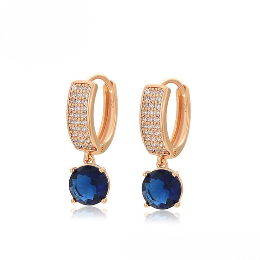 Rose Gold Blue Sapphire and Crystal Drop Earrings - 18K Gold Plated image 0