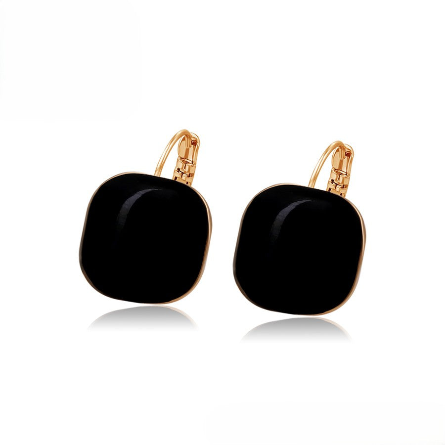 18K Gold Plated - Gold-Tone Black Onyx Square Drop Earrings image 3