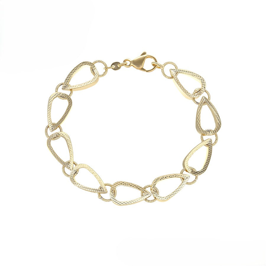 14K Gold Plated - Textured Teardrop Link Bracelet image 0