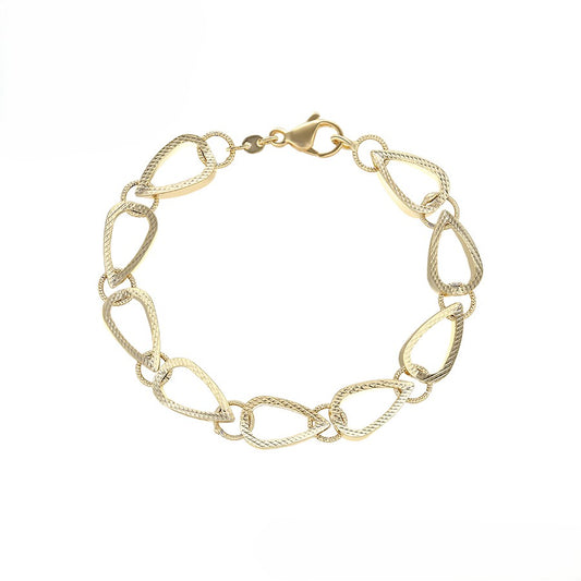 14K Gold Plated - Textured Teardrop Link Bracelet image 0