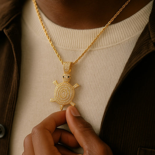 Men's / Women's Gold Crystal Turtle Pendant image 0