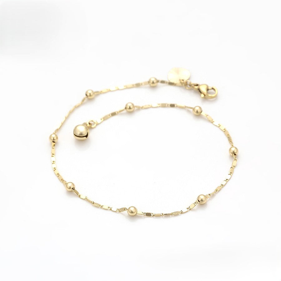 14K Gold Plated Beaded and Textured Link Anklet image 3