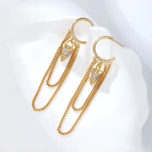 14K Gold Plated Bullet Spike Chain Dangle Hoop Earrings image 0