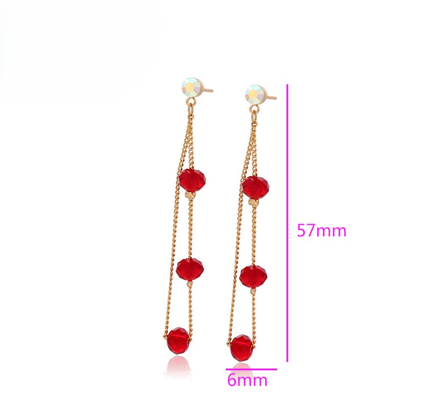 18K Gold Plated Linear Drop Earrings with Red Crystals image 2