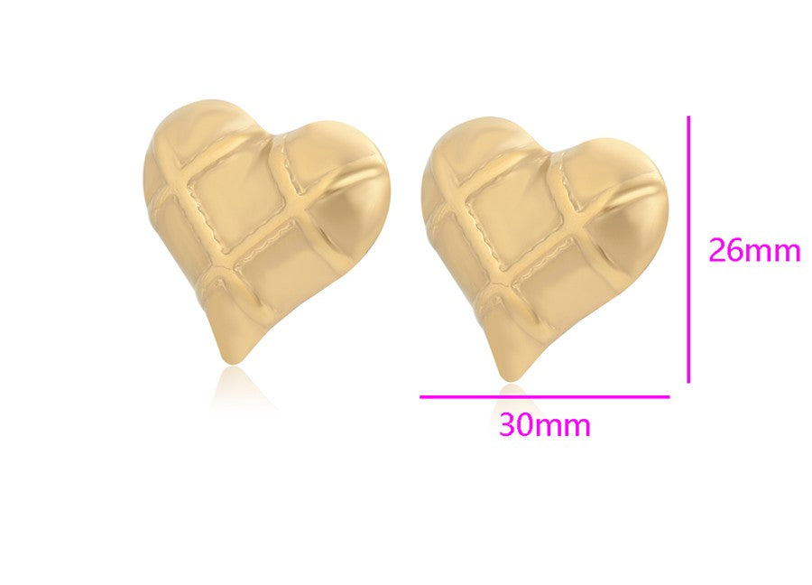 18K Elegant Gold Plated - Quilted Puffy Heart Earrings image 2