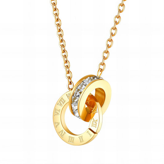 18K Gold Plated Stainless Steel Infinity Roman Numeral Crystal Pendant Necklace image 0