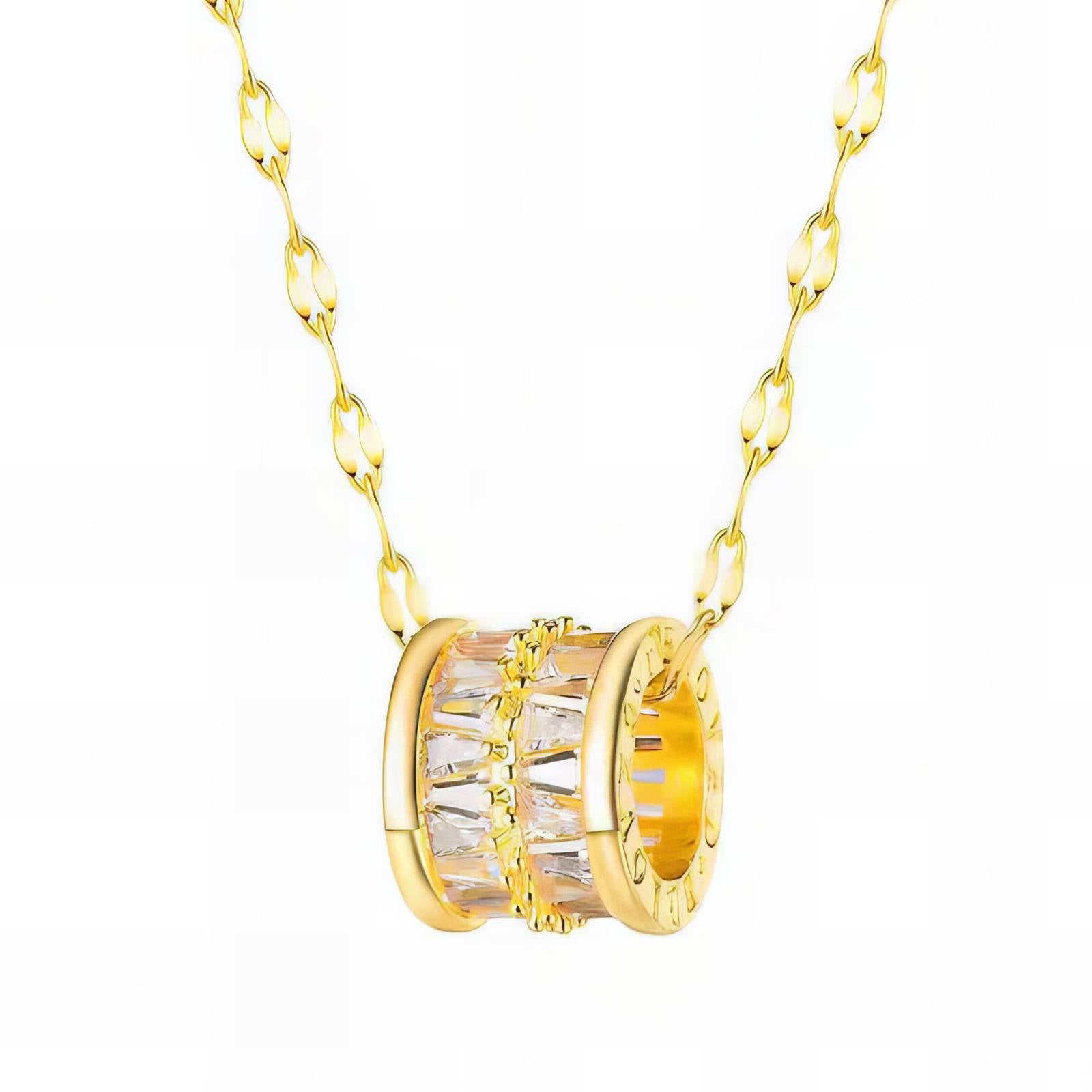 18K Gold Plated Stainless Steel Crystal Cylinder Pendant Necklace image 0