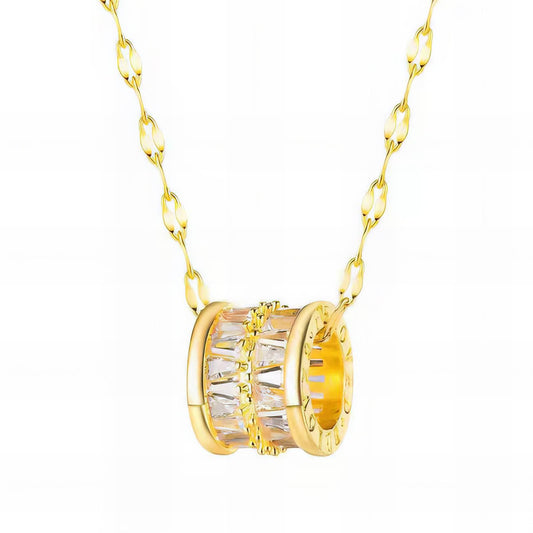 18K Gold Plated Stainless Steel Crystal Cylinder Pendant Necklace image 0