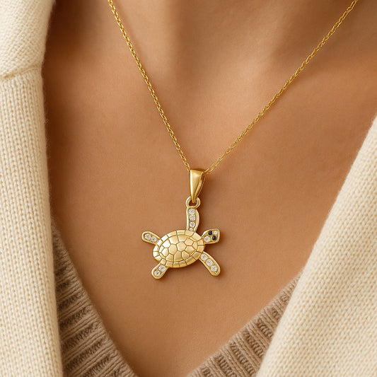 14K Gold Plated Turtle Pendant - Lucky Gold Turtle Pendant for Protection image 0
