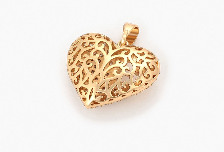 18K Gold Plated Pave Heart Pendant with Openwork Inner Heart image 2