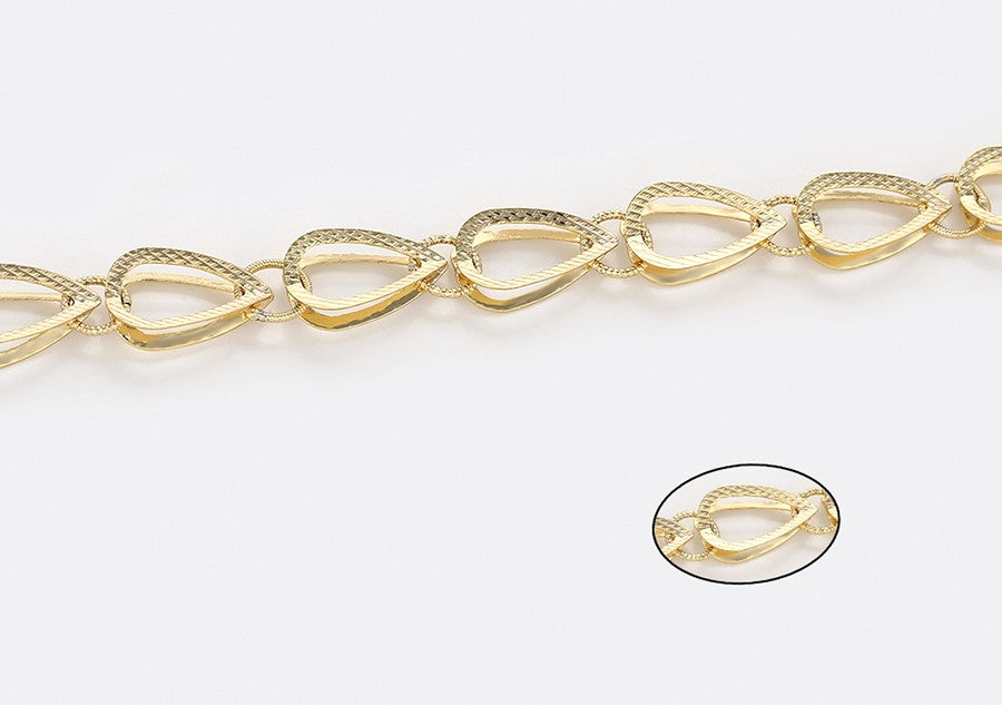 14K Gold Plated - Textured Teardrop Link Bracelet image 5