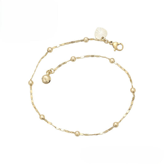 14K Gold Plated Beaded and Textured Link Anklet image 0