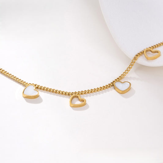14K Gold Plated Heart Charm Bracelet with Mother of Pearl Accents image 0
