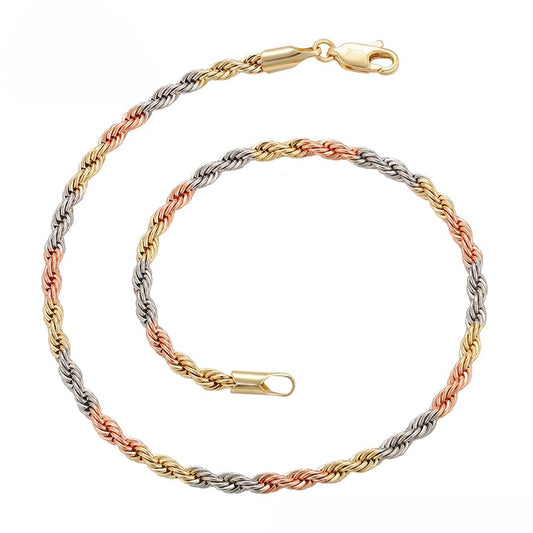 Yellow, White & Rose Gold Twisted Rope Bracelet in 14k Gold image 0