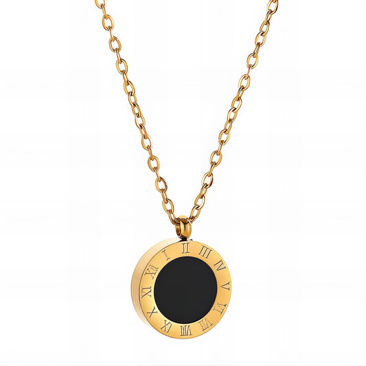 18K gold plated Stainless steel necklace with features a black onyx stone image 0