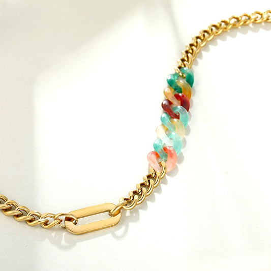 Stylish Gold Link Chain Necklace with Vibrant Acrylic Inserts image 0