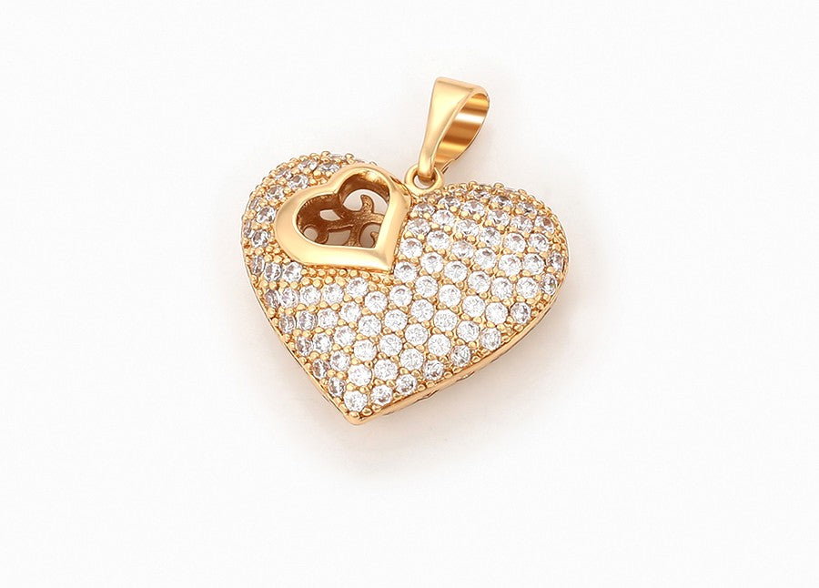 18K Gold Plated Pave Heart Pendant with Openwork Inner Heart image 3