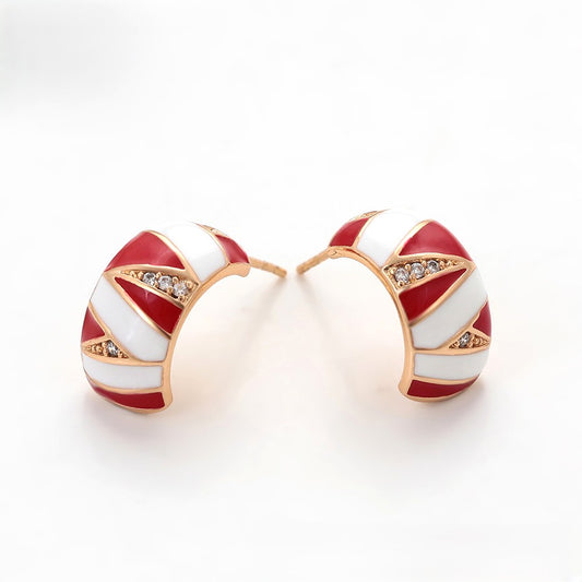 Candy Cane Hoop Earrings with Red and White Enamel - Festive Holiday Earrings image 0
