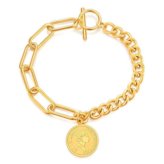 Two-Tone Coin Charm Bracelet - 18K gold plated Stainless steel image 0