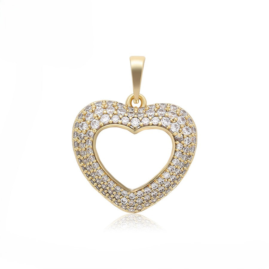 Romantic Gold Heart Pendant with Crystals - 14KGold Plated image 3