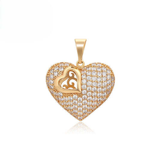 18K Gold Plated Pave Heart Pendant with Openwork Inner Heart image 0