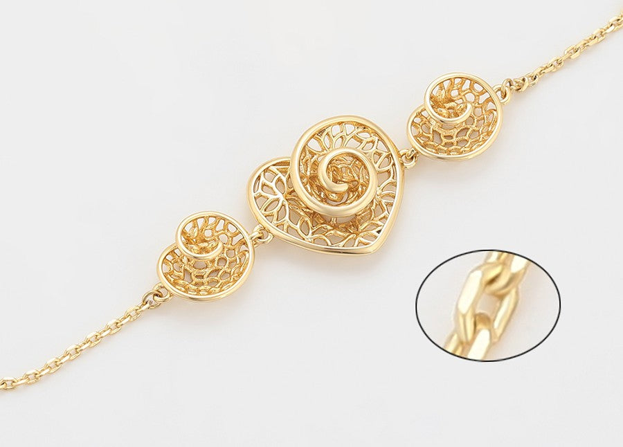 14K Gold-Tone Plated Adjustable Filigree Bracelet with Spiral Hearts image 3