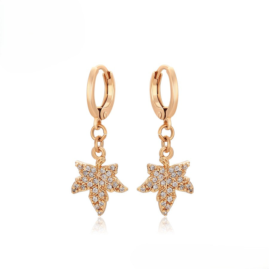 Elegant Rose Gold Leaf Earrings with Full Crystal Accents image 2