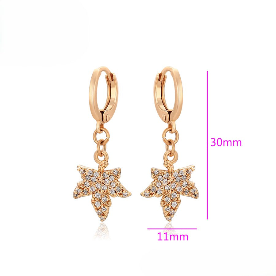 Elegant Rose Gold Leaf Earrings with Full Crystal Accents image 3