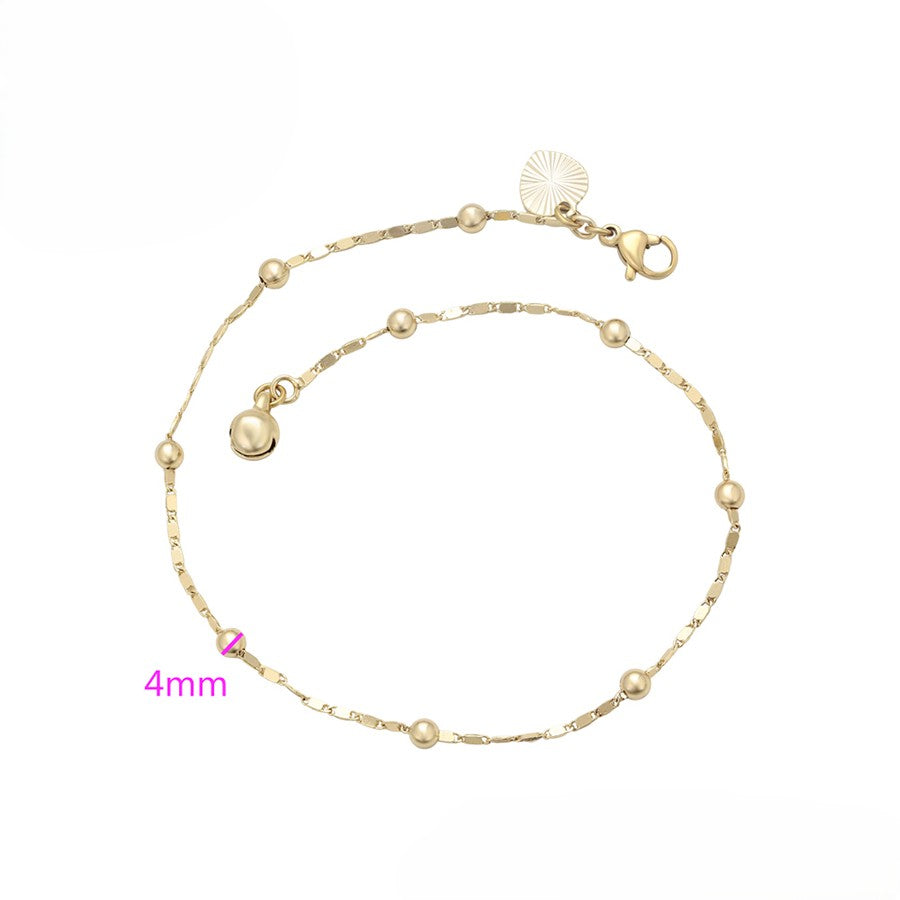 14K Gold Plated Beaded and Textured Link Anklet image 1