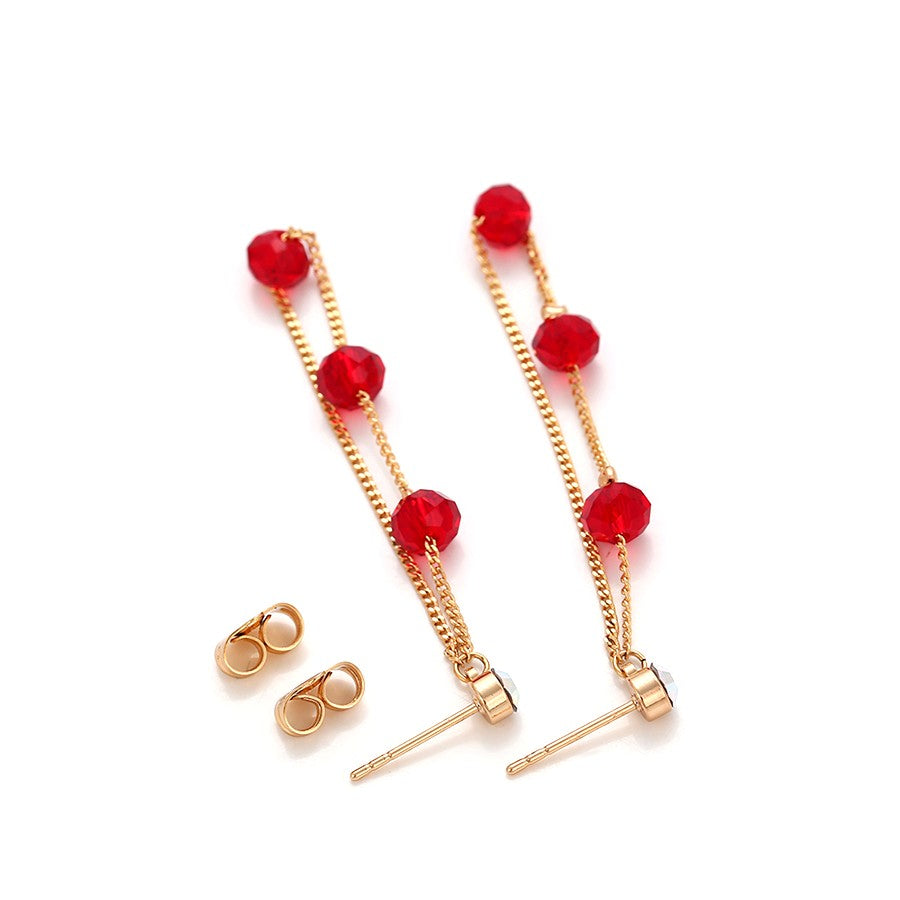 18K Gold Plated Linear Drop Earrings with Red Crystals image 3
