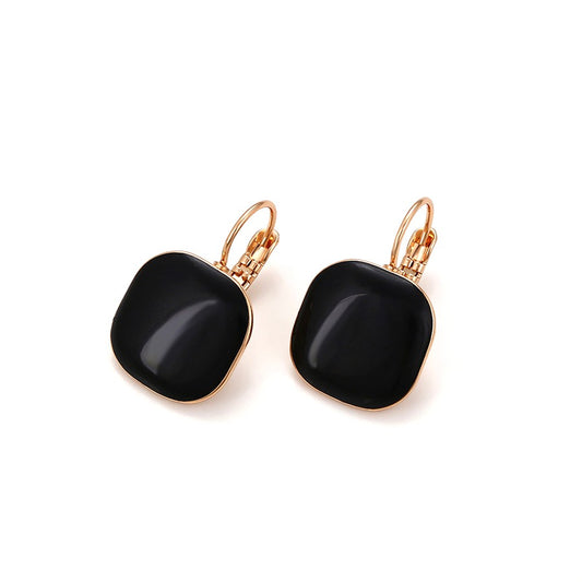 18K Gold Plated - Gold-Tone Black Onyx Square Drop Earrings image 0