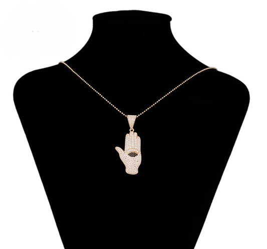 Sparkling Pave Hamsa Necklace Charm - 18K Gold Plated image 1