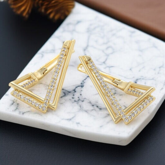 Geometric 14K Gold Plated & Crystal Triangle Hoop Earrings image 0