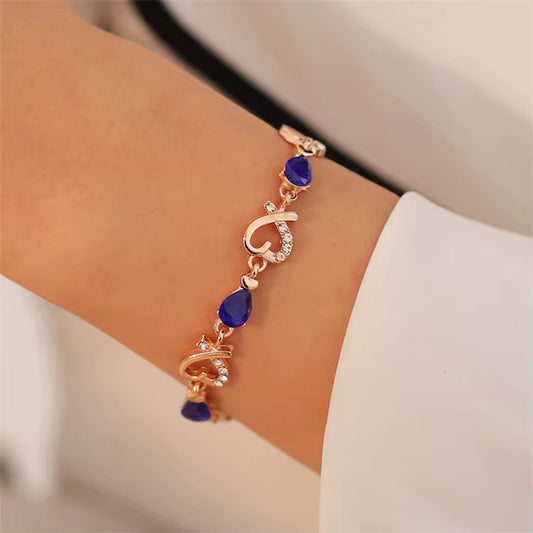 Blue - Hollow Love Heart Link Bracelet with Style Gems image 0